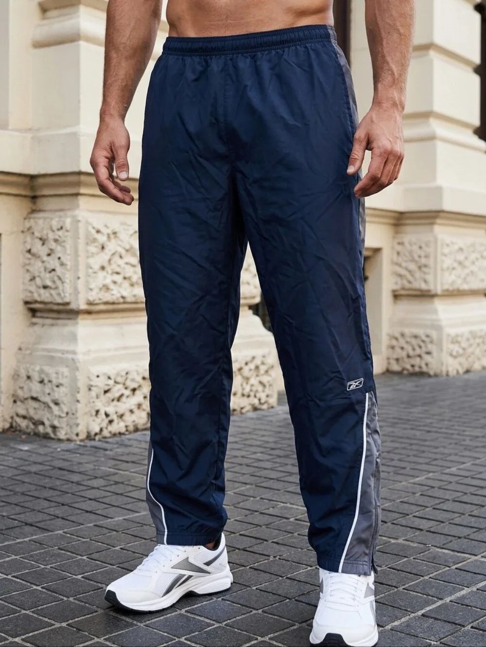 Reebok RBK Men’s Navy Blue Lined Athletic Basketball Pants Activewear Zip Ankles